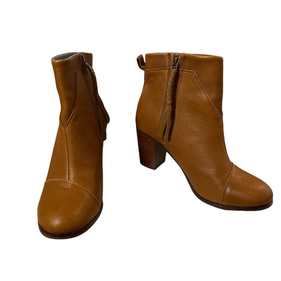 Toms Booties Women’s 7 Brown Leather Lunata Boots Casual Round Toe Block Heel - Picture 3 of 13